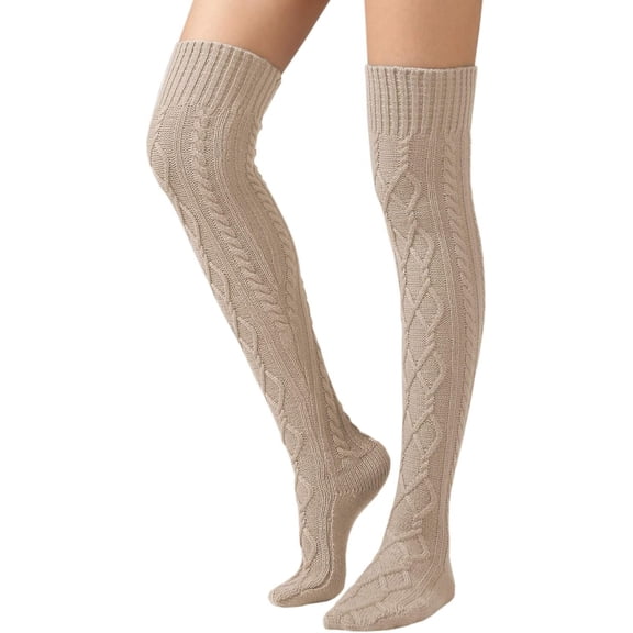 CAILDANL Women's Cable Knit Thigh High Boot Socks Extra Long Winter Stockings Leg Warmers
