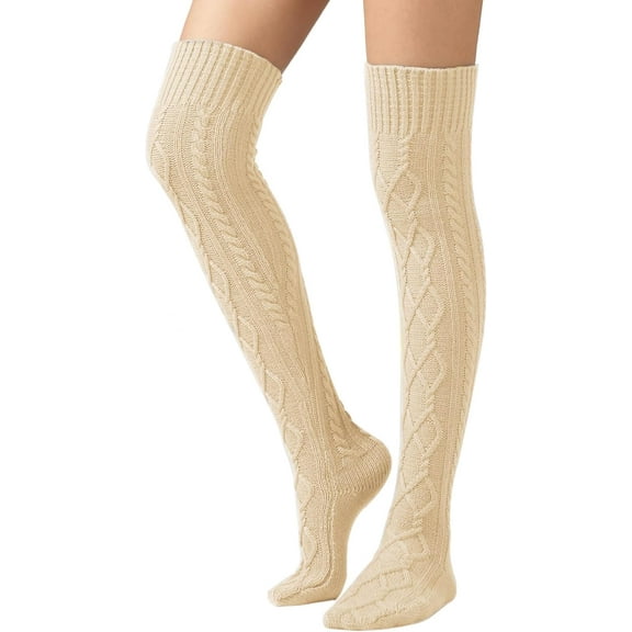 CAILDANL Women's Cable Knit Thigh High Boot Socks Extra Long Winter Stockings Leg Warmers