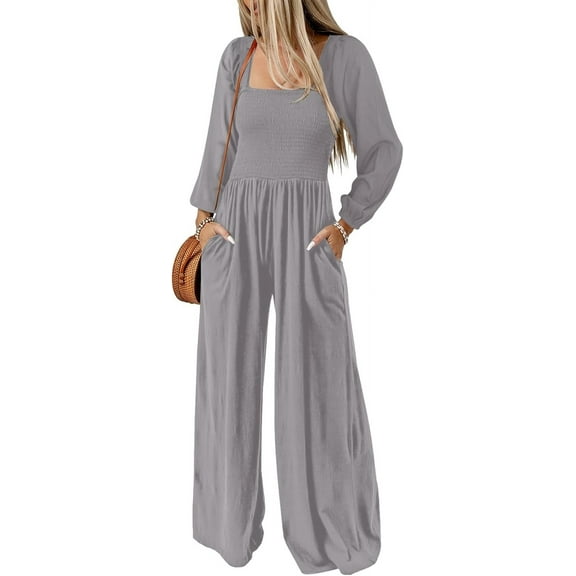 CAILDANL Women's Casual Loose Overalls Jumpsuits One Piece Long Sleeve Wide Leg Long Pant Rompers With Pockets