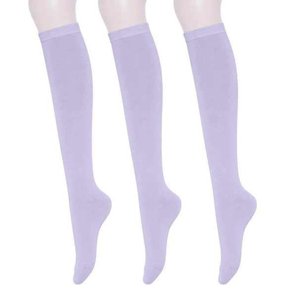 CAILDANL Women's Cotton Knee High Socks - Casual Solid & Striped Colors Fashion Socks 3 Pairs (Women’s Shoe Size 5-9)