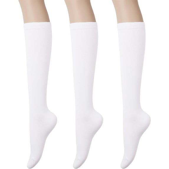 CAILDANL Women's Cotton Knee High Socks - Casual Solid & Striped Colors Fashion Socks 3 Pairs (Women’s Shoe Size 5-9)