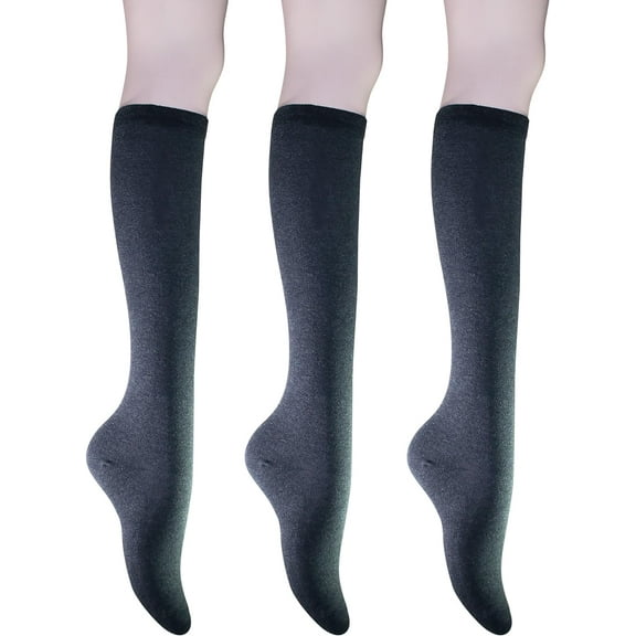 CAILDANL Women's Cotton Knee High Socks - Casual Solid & Striped Colors Fashion Socks 3 Pairs (Women’s Shoe Size 5-9)