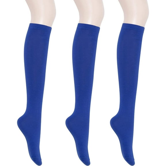 CAILDANL Women's Cotton Knee High Socks - Casual Solid & Striped Colors Fashion Socks 3 Pairs (Women’s Shoe Size 5-9)