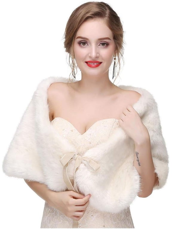Women's Faux Fur Wraps Wedding Fur Shawls Sleeveless 1920 Faux Fur Stole for Women and Girls Fur Capelet Mink Shawl