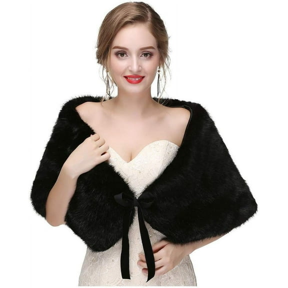 CAILDANL Women's Faux Fur Wraps Wedding Fur Shawls Sleeveless 1920 Faux Fur Stole for Women and Girls Fur Capelet Mink Shawl