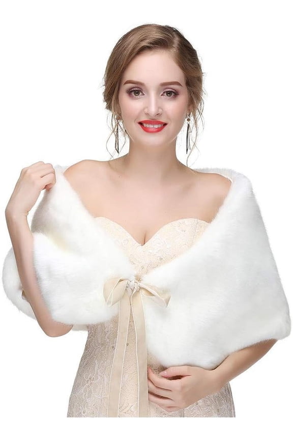 Women's Faux Fur Wraps Wedding Fur Shawls Sleeveless 1920 Faux Fur Stole for Women and Girls Fur Capelet Mink Shawl