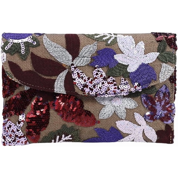 CAILDANL Women's Floral Embroidery Sequin Evening Beaded Clutch Bags Party Purses