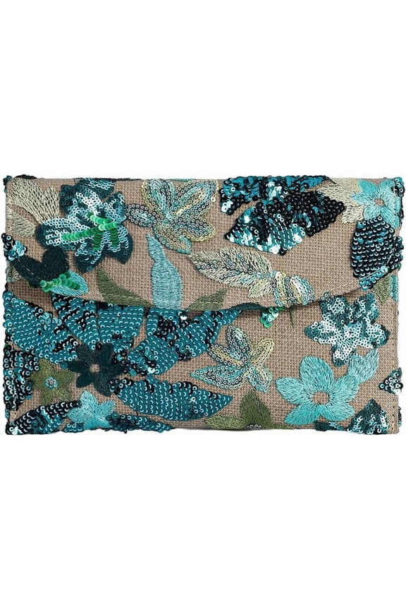 Women's Floral Embroidery Sequin Evening Beaded Clutch Bags Party Purses