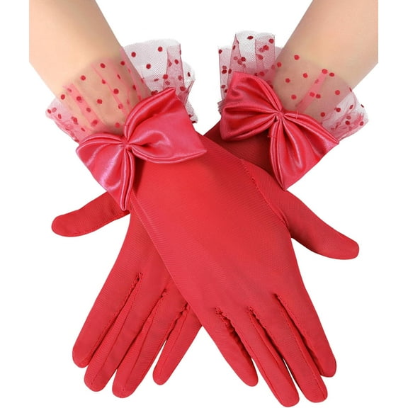 CAILDANL Women's Lace Gloves Tea Party Gloves With Sheer Bow Short Princess Wedding Evening Costume Accessories