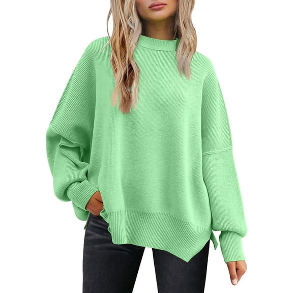 CAILDANL Women's Oversized Batwing Sweaters 2025 Fall Outfits Trendy Crewneck Knit Side Slit Fashion Pullover Tops