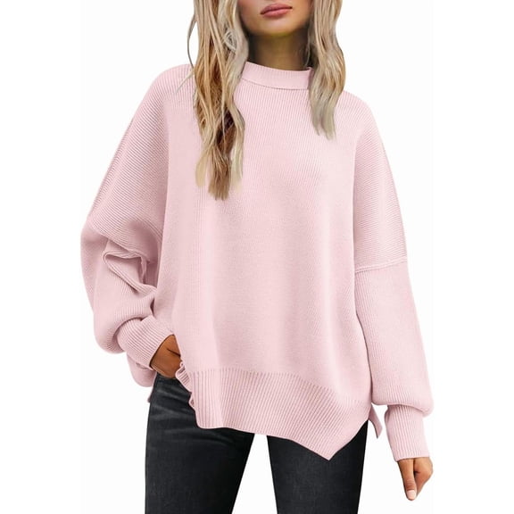 CAILDANL Women's Oversized Batwing Sweaters 2025 Fall Outfits Trendy Crewneck Knit Side Slit Fashion Pullover Tops