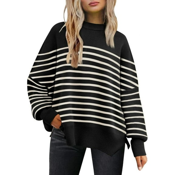 CAILDANL Women's Oversized Batwing Sweaters 2025 Fall Outfits Trendy Crewneck Knit Side Slit Fashion Pullover Tops