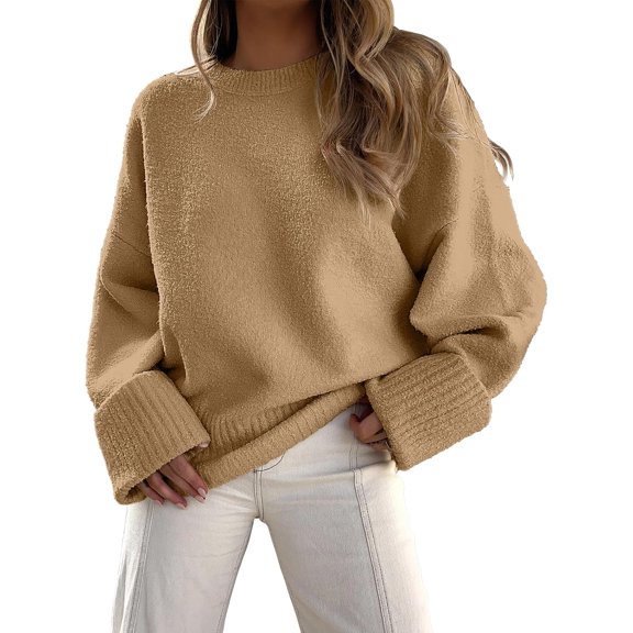 CAILDANL Women's Oversized Sweaters 2025 Long Sleeve Fuzzy Knit Casual Chunky Pullover Sweater Fall Outfits Clothes