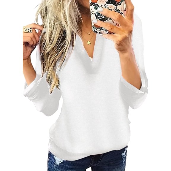 CAILDANL Womens Basic Casual V Neck Plaid Print Cuffed Long Sleeve Work Tops Blouses Shirts S-3XL