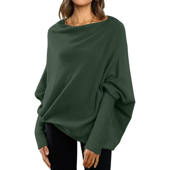 CAILDANL Womens Batwing Oversized Sweaters Assymetrical Off The Shoulder Boat Neck Wrap Tunic Tops Fall