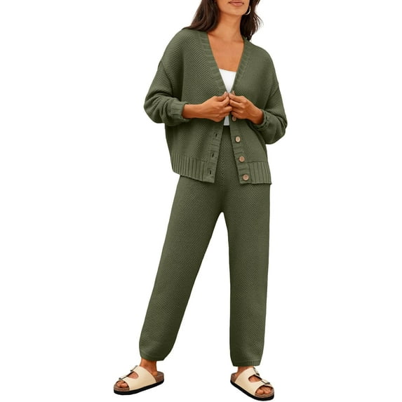 CAILDANL Womens Cardigan Pants Sets 2 Piece Slouchy Sweater Loungewear