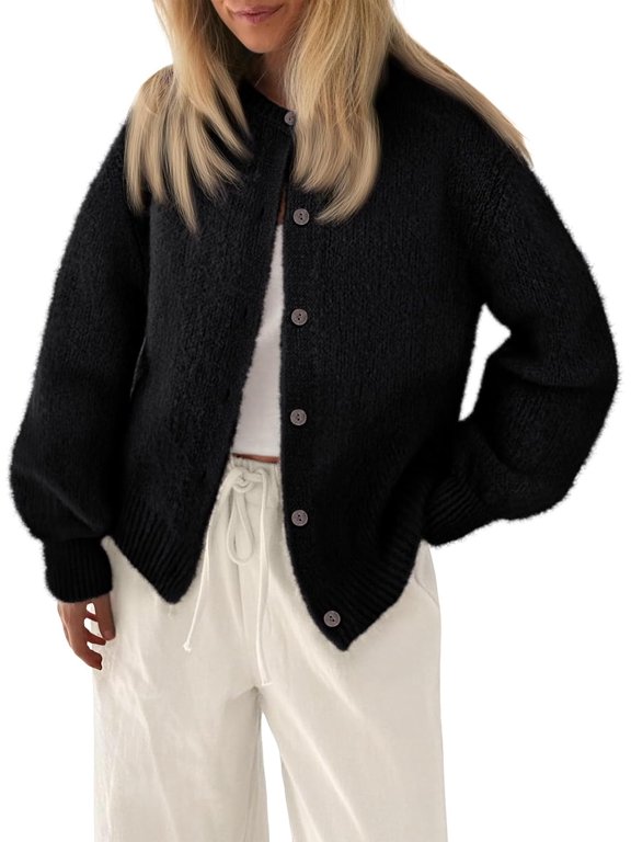 Womens Crew Neck Button Down Cozy Cardigan Sweater Fall Outfits 2025