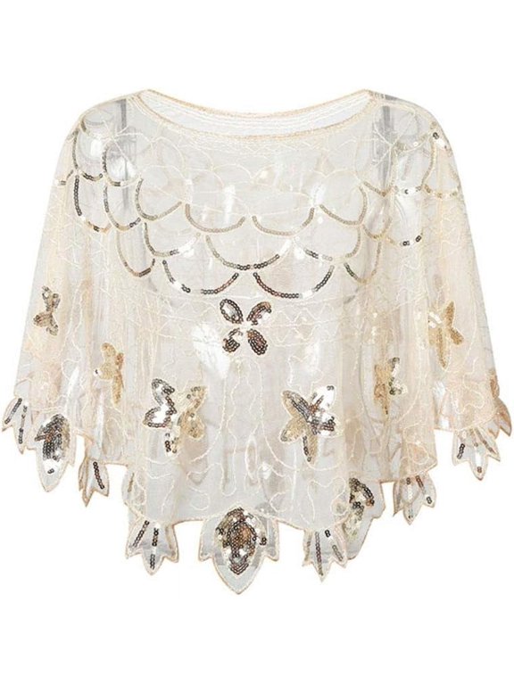 Womens Gatsby 1920s Shawl Wraps Beaded Sequin Evening Cape Bridal Shawl Capelet Flapper Bolero Cover Up