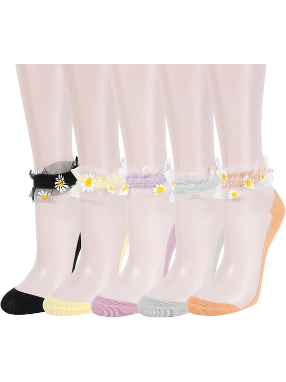 Womens Girls Sheer Socks Lace Mesh Ankle Socks Transparent See Through Short Sock Ultra Thin Nylon Summer Sock
