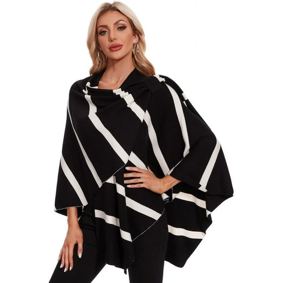CAILDANL Womens Large Cross Front Poncho Sweater Wrap Topper Knitted Elegant Shawls Cape for Fall Winter
