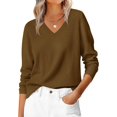 thumbnail image 1 of CAILDANL Womens Long Sleeve V Neck Sweaters 2025 Fall Casual Classic Soft Loose Fit Basic Pullover Jumper Top, 1 of 2