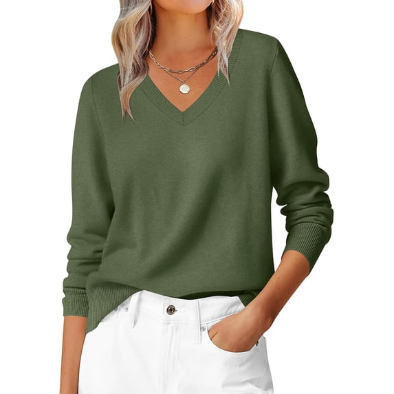CAILDANL Womens Long Sleeve V Neck Sweaters 2025 Fall Casual Classic Soft Loose Fit Basic Pullover Jumper Top