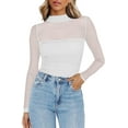 thumbnail image 1 of CAILDANL Womens Mesh Sheer Long Sleeve Top Mock Turtle Neck See Though Shirts Ruched Sexy Casual Going Out Blouses, 1 of 2