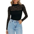 thumbnail image 1 of CAILDANL Womens Mesh Sheer Long Sleeve Top Mock Turtle Neck See Though Shirts Ruched Sexy Casual Going Out Blouses, 1 of 2