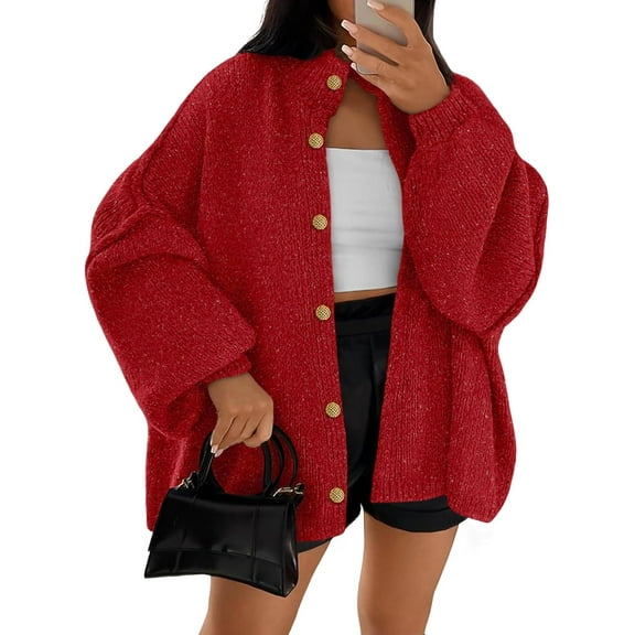 CAILDANL Womens Oversized Chunky Knit Cardigan Sweaters Long Lantern Sleeve Button Down Cozy Trendy Jacket
