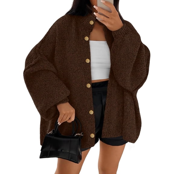 CAILDANL Womens Oversized Chunky Knit Cardigan Sweaters Long Lantern Sleeve Button Down Cozy Trendy Jacket