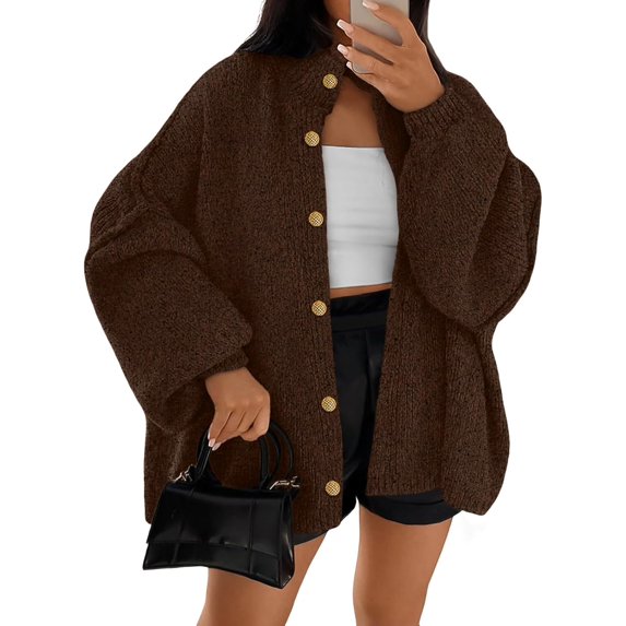 CAILDANL Womens Oversized Chunky Knit Cardigan Sweaters Long Lantern Sleeve Button Down Cozy Trendy Jacket