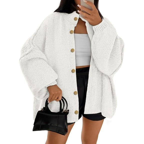CAILDANL Womens Oversized Chunky Knit Cardigan Sweaters Long Lantern Sleeve Button Down Cozy Trendy Jacket