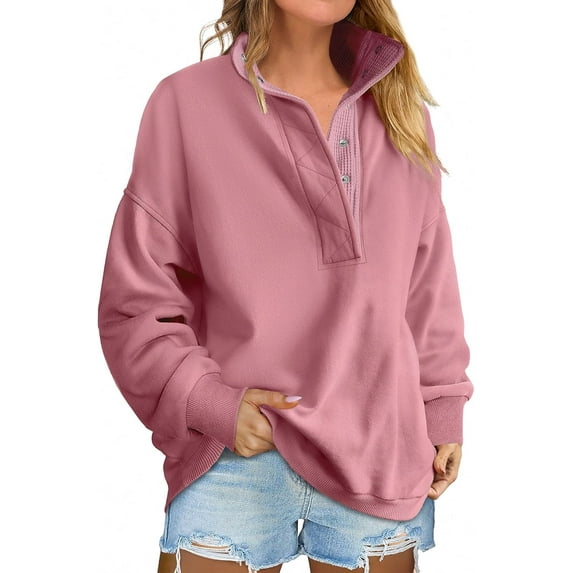 CAILDANL Womens Oversized Sweatshirt Long Sleeve Henley Pullover Tops 2025 Fall Casual Button Loose Fit Teens Fashion Outfits