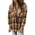 thumbnail image 1 of CAILDANL Womens Plaid Shacket Jacket Long Sleeve Button Down Fleece Hooded Jackets Warm Coat, 1 of 2