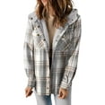 thumbnail image 1 of CAILDANL Womens Plaid Shacket Jacket Long Sleeve Button Down Fleece Hooded Jackets Warm Coat, 1 of 2