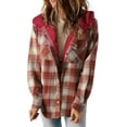 thumbnail image 1 of CAILDANL Womens Plaid Shacket Jacket Long Sleeve Button Down Fleece Hooded Jackets Warm Coat, 1 of 2