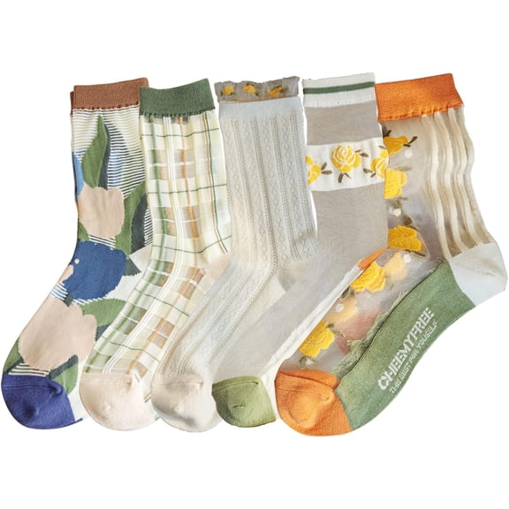 CAILDANL Womens Sheer Socks, Summer Transparent Thin Mesh Lace Elastic Jacquard Crystal Glass Socks