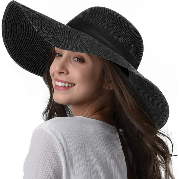 CAILDANL Womens Sun Straw Hat Wide Brim UPF 50 Summer Hat Foldable Roll up Floppy Beach Hats for Women