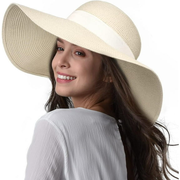 CAILDANL Womens Sun Straw Hat Wide Brim UPF 50 Summer Hat Foldable Roll up Floppy Beach Hats for Women