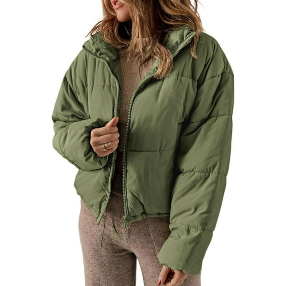 CAILDANL Womens Winter Quilted Jackets Long Sleeve Full Zip Puffer Jacket Coats with Pockets