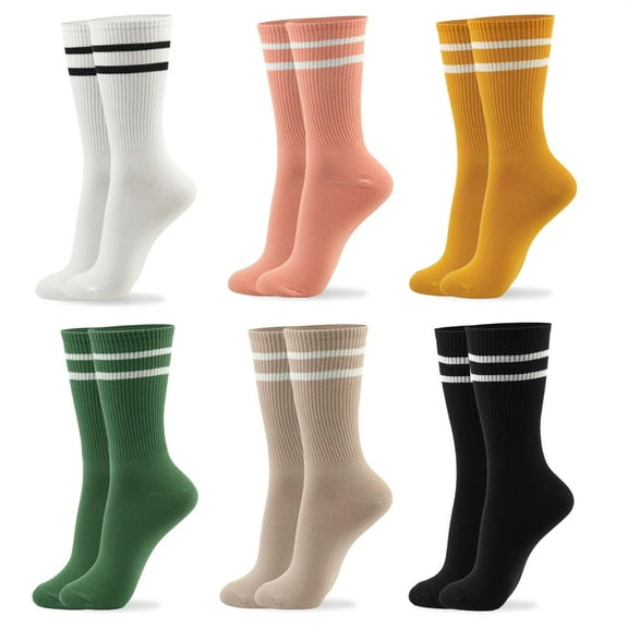 CAILDANL socks Women Crew | 4-6 Pairs Flower Graphic Heart Print Striped Design Dot Pattern | Lady Girls Cotton Socks | US 6-8