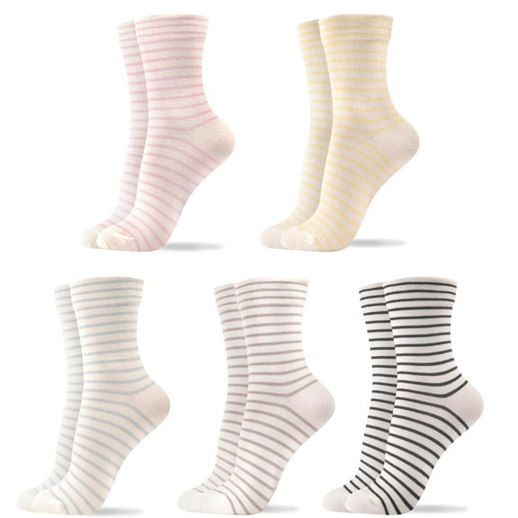 CAILDANL socks Women Crew | 4-6 Pairs Flower Graphic Heart Print Striped Design Dot Pattern | Lady Girls Cotton Socks | US 6-8