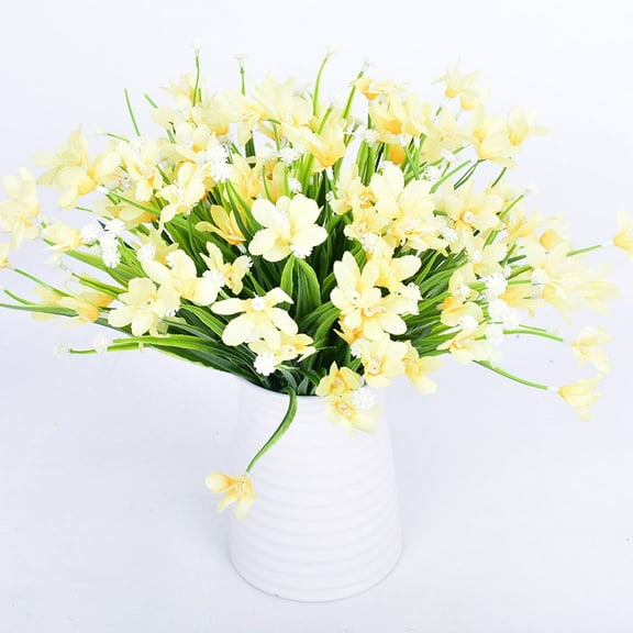 CAIMYY Bundles Artificial Daffodils Flowers, Fake Artificial Greenery Outdoor UV Resistant No Fade Plants Faux Plastic Flower Plants Kitchen Home Wedding Office Garden Planter Decor
