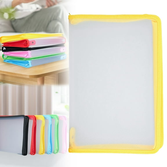 CAIMYY A4 Zipper File Bag Waterproof Plastic Document Holder Wallet Folder For School Office Travel Supplies Organizer Green Pink Red Yellow Blue Black