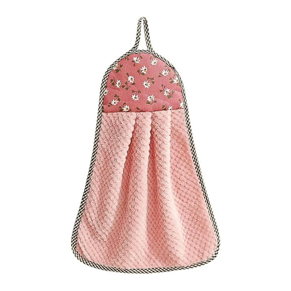 CAIMYY Coral Velvet Hanging Hand Towels Absorbent And Lint-Free Kitchen Dishcloths For Dishwashing And Cleaning With Hanging Loop Pink 23X37Cm