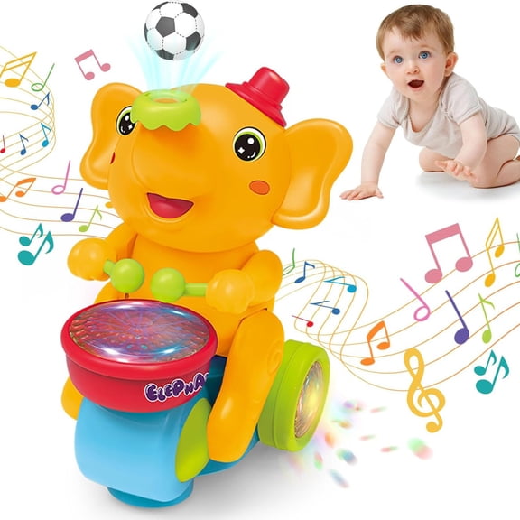 CAIMYY Drumming Elephant Toy With Levitating Ball Light Up Music Interactive Electric Infant Toy For Indoor Play 8.3*6.3*4.7In