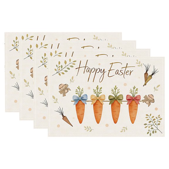 CAIMYY Easter Bunny Spring Placemats Floral Egg Pattern Table Mats 17.71X11.81 Inch For Kitchen Holiday Decor 4 Pack