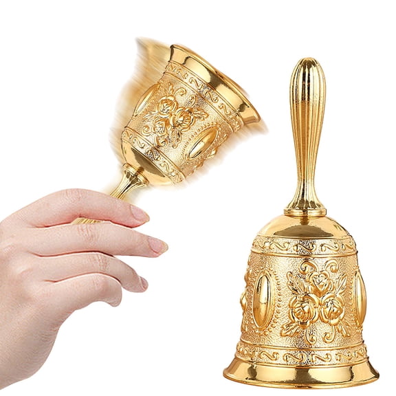 CAIMYY Floral Pattern Hand Bell for Home School Church Restaurant - Loud Clear Sound Call Bell Service Bell Game Bell with Electroplated Finish Durable Alloy Musical Instrument