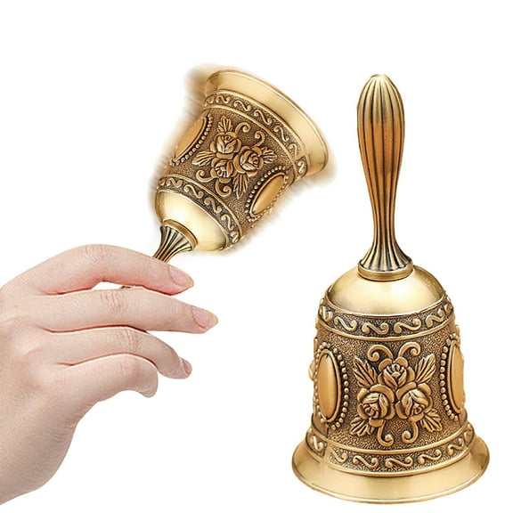 CAIMYY Floral Pattern Hand Bell for Home School Church Restaurant - Loud Clear Sound Call Bell Service Bell Game Bell with Electroplated Finish Durable Alloy Musical Instrument