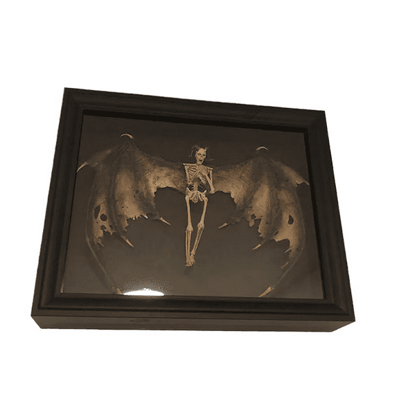 CAIMYY Halloween Bat Skeleton Decor - Creepy Winged Demon Figurine with Photo Frame - Realistic Resin Bone Prop for Haunted Houses & Gothic Home Decor - Spooky Party Supplies Collection